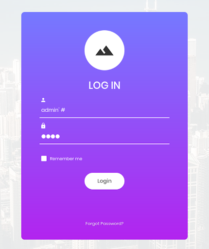 Login page with SQL injection