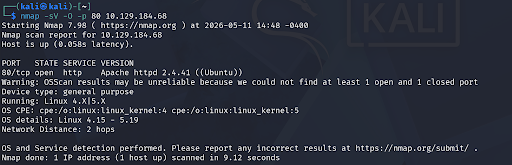 Nmap scan on port 80 results