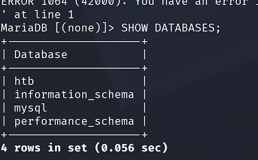 MySQL databases listed